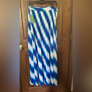 Lilly Pulitzer Blue and White Asymmetrical Pleated Maxi Skirt